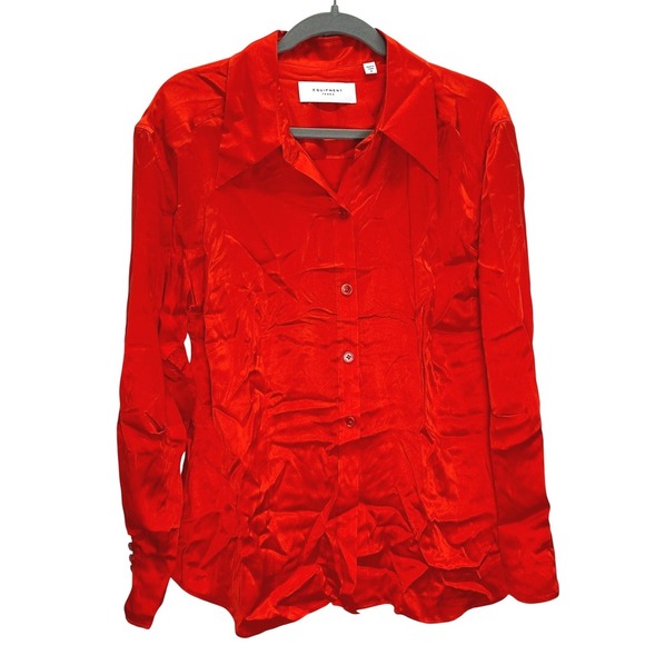 Equipment Femme Bailey Fiery Red Silk Long Sleeve Blouse Womens Size EU 12 US 8 - Picture 4 of 9